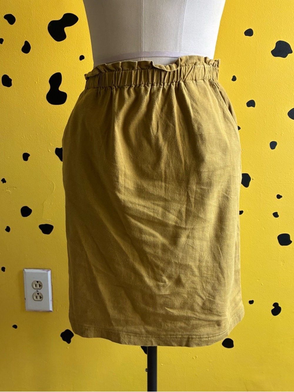 Mustard Yellow Tan Elastic Waist Pencil Skirt Minimal Neutral Casual Everyday